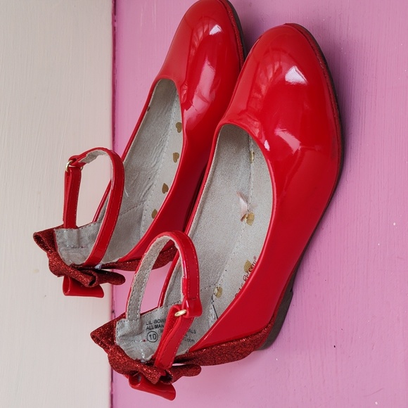 Little Girls Red Glitter Patent Bow Flats size 10 toddler - Picture 3 of 5